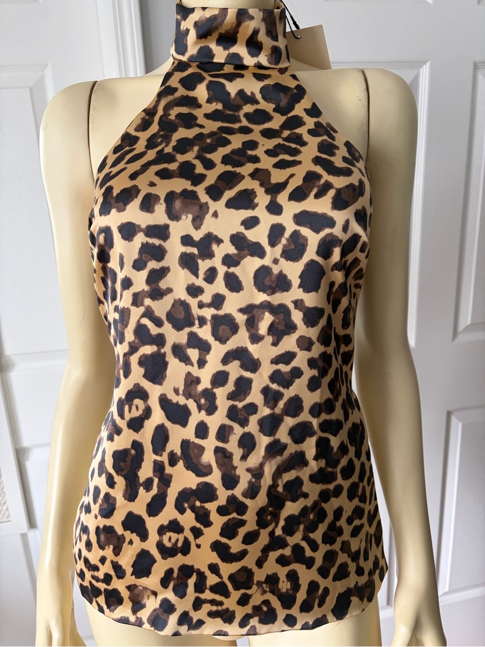 Zara leopard Halter Neck Satin Top - Neutral Animal Print/ size small